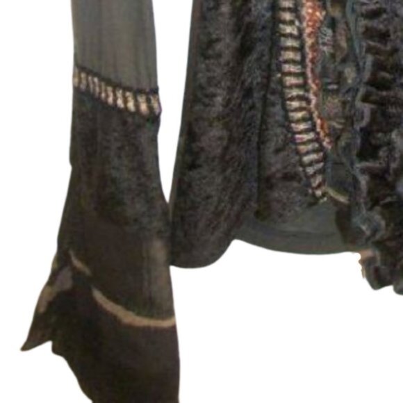 Embellished Green Zip up Sweater Blouse XL - Picture 2 of 2